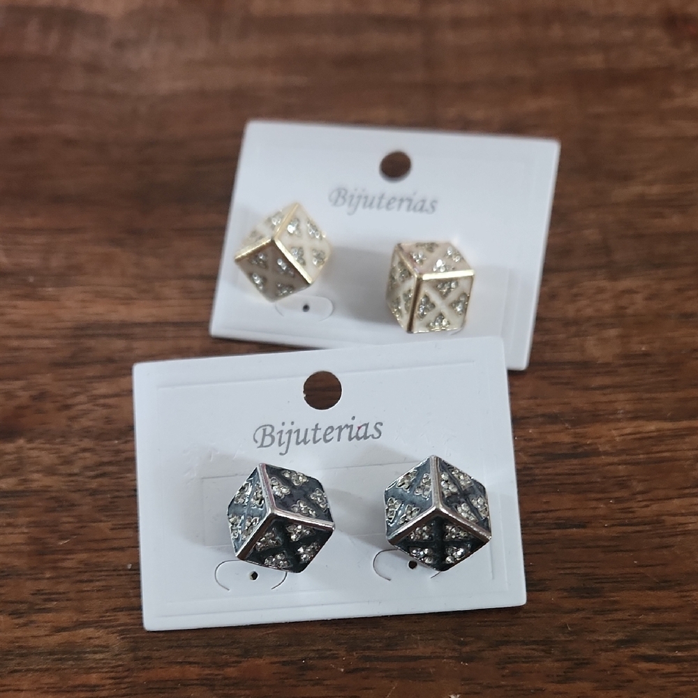 Fashion Jewelry Gold and Silver Cube Earrings